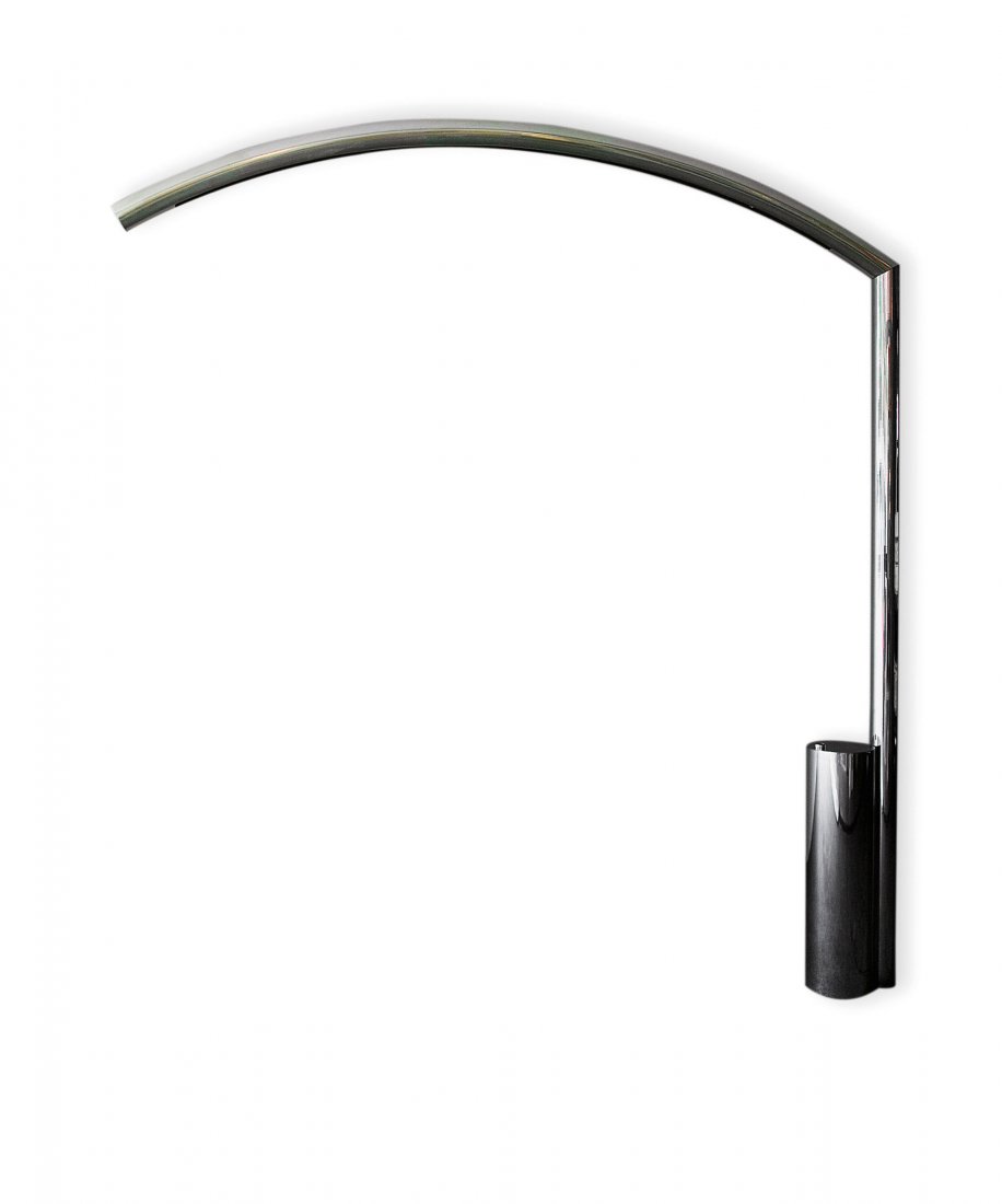 Nanda Vigo. 'Golden Gate' floor light, 1970. H. 247 cm;: Nanda Vigo. 'Golden Gate' floor light, 1970. H. 247 cm; L. 214 cm. Made by Arredoluce, Monza. Tubular steel, chrome-plated tubular aluminium, flourescent tube.