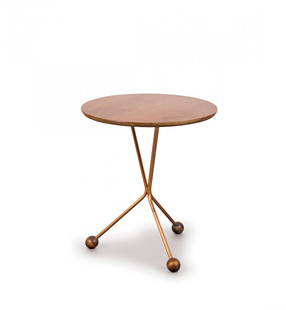 Albert Larsson. Small 'Table in a jar', c1955. H. 45.5: Albert Larsson. Small 'Table in a jar', c1955. H. 45.5 cm; D. 39.5 cm. Made by Alberts, Tibro. Plywood, teak veneer, tubular copper, beech balls.