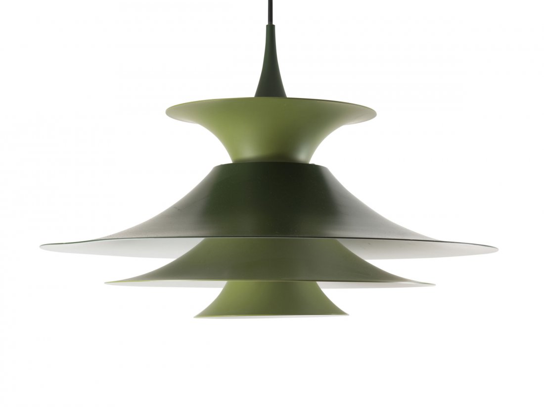 Erik Balslev. 'Radius II' ceiling light, 1970s. H. 30: Erik Balslev. 'Radius II' ceiling light, 1970s. H. 30 cm; D. 46.5 cm. Made by Fog & Morup, Copenhagen. Sheet metal, painted green and white.