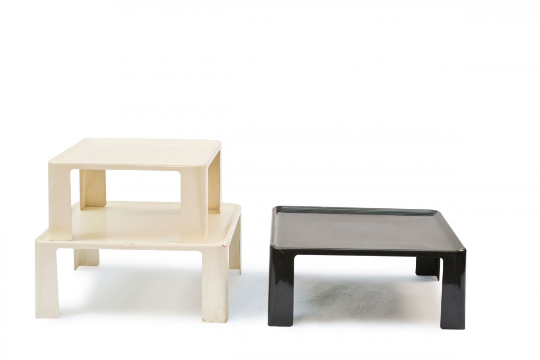 Mario Bellini. Three 'Amanta' coffee tables, 1966. H.: Mario Bellini. Three 'Amanta' coffee tables, 1966. H. 35.5 x 70 x 69.5 cm - H. 34 x 84.5 x 85 cm. Made by C&B Italia, Novedrate. Fiberlite, white and black. Marked: C&B Italia mod. AMANTA, design M. B