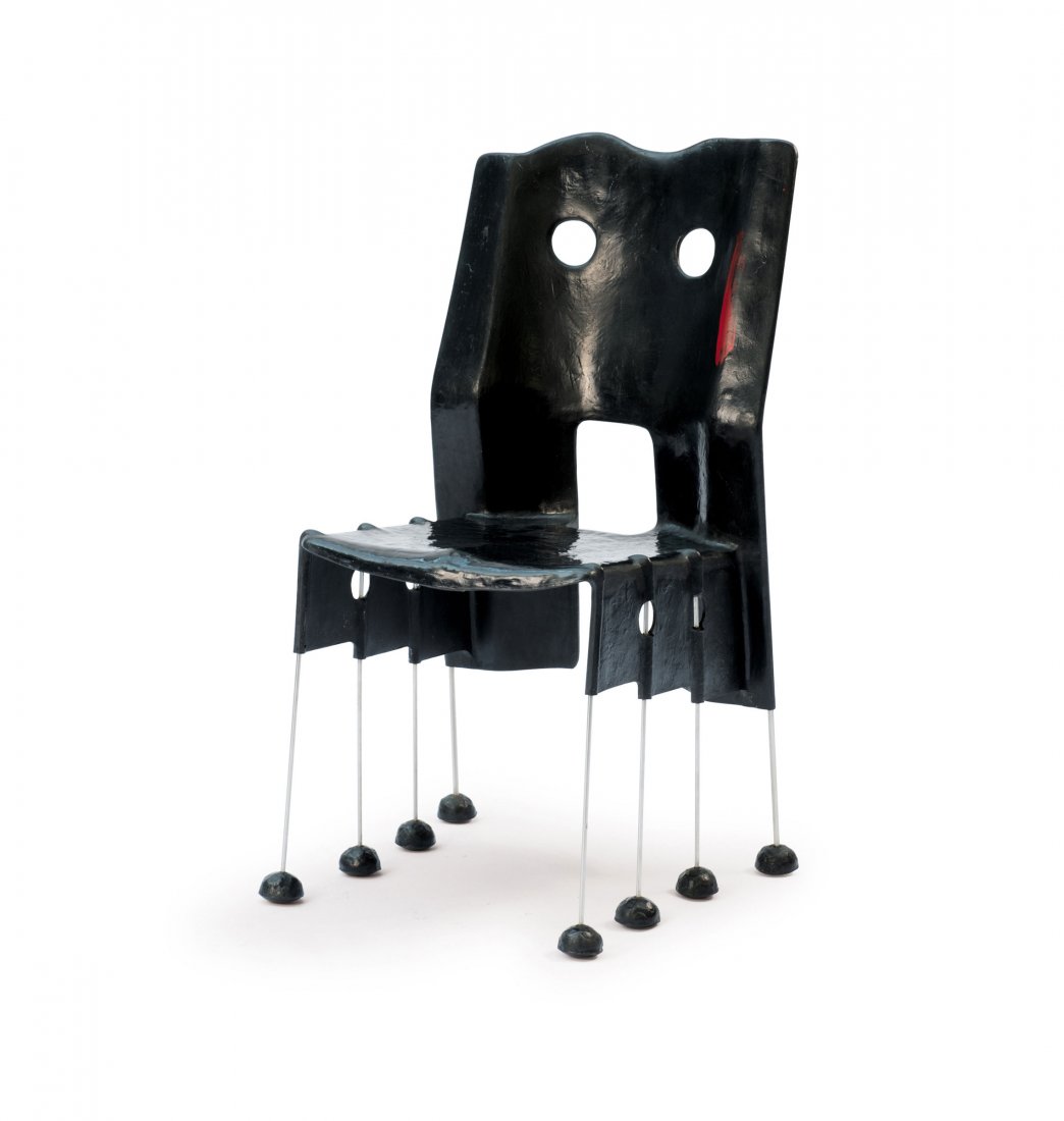 Gaetano Pesce. 'Greene Street chair', 1984. H. 95 x 49: Gaetano Pesce. 'Greene Street chair', 1984. H. 95 x 49 x 55.5 cm. Made by Vitra, Weil, 1984-87. Chrome-plated steel rods, black and red polyester. Marked: Maker's label.