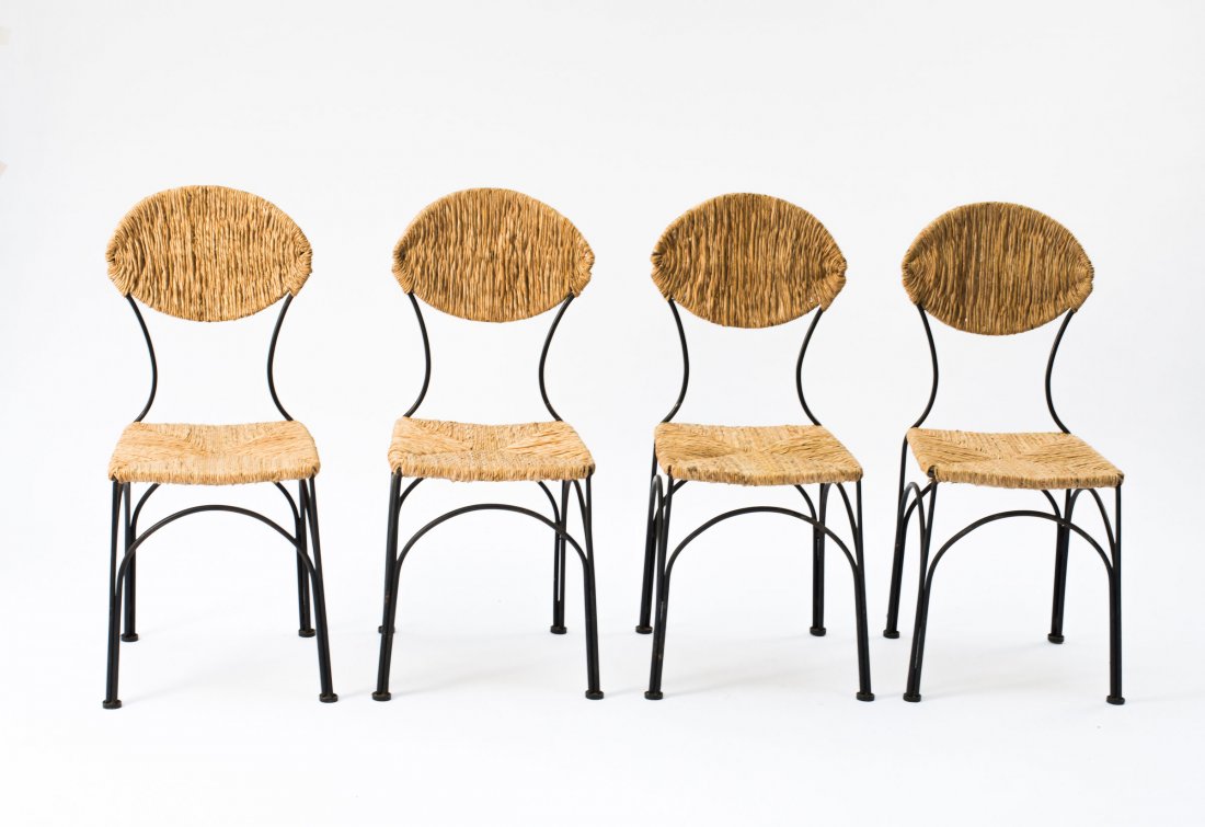 Tom Dixon. Four 'Banana' chairs, 1988. H. 96.5 x 41.5 x: Tom Dixon. Four 'Banana' chairs, 1988. H. 96.5 x 41.5 x 45 cm. Made by Cappellini, Milan. Metarods, lacquered anthracite grey, reed work.