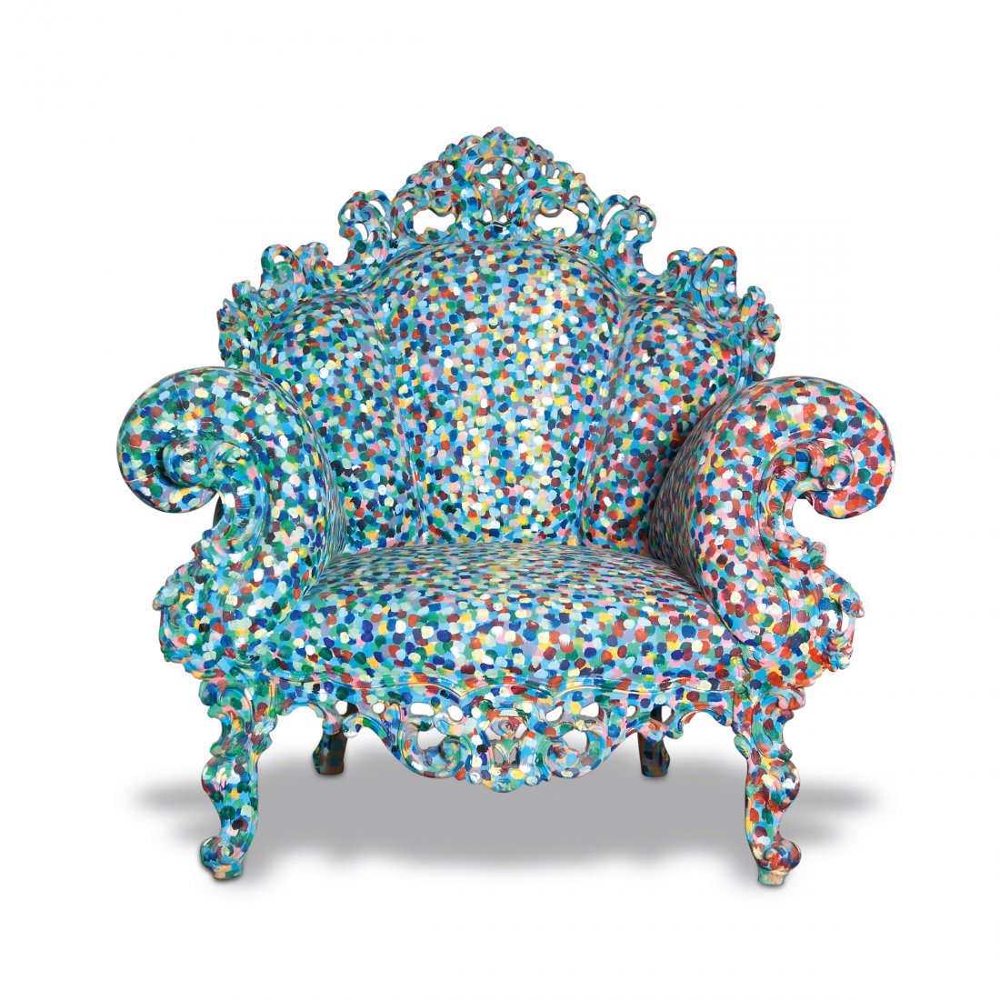 Unique 'Poltrona di Proust' armchair, 1978: Alessandro Mendini. Unique 'Poltrona di Proust' chair, 1978. H. 108 x 93.5 x 85 cm. Made by Studio Alessandro Mendini, Milan, in 1996. Wooden construction, carved and handpainted. Fabric also handpain