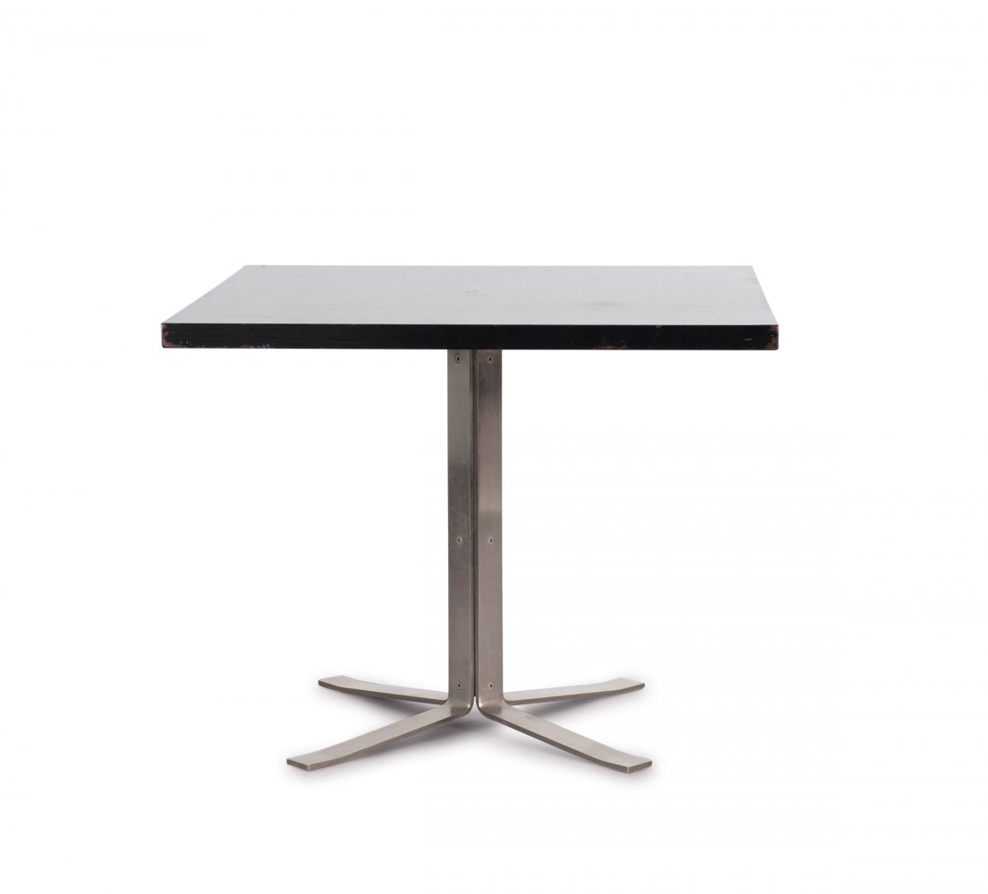 Side table, 1960s: Gianni Moscatelli. Side table, 1960s. H. 59.5 x 75 x 75 cm. Made by Formanova, Italy. Stainless steel, wood, painted black. Marked: FORMANOVA.