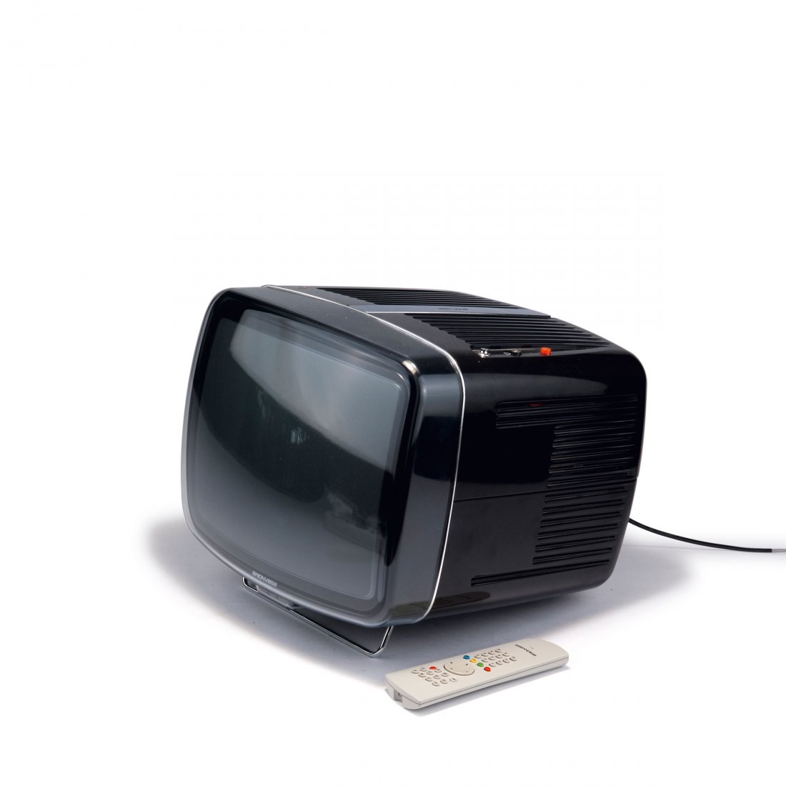 'Doney' TV-set, 1962: Marco Zanuso; Richard Sapper. 'Doney' TV set, 1962. H. 30.5 x 35 x 36 cm. Made by Brionvega, Milan, probably in the 1980s. Chrome-plated metal, black plastic, moss green perspex. Marked: BRIONVEGA don