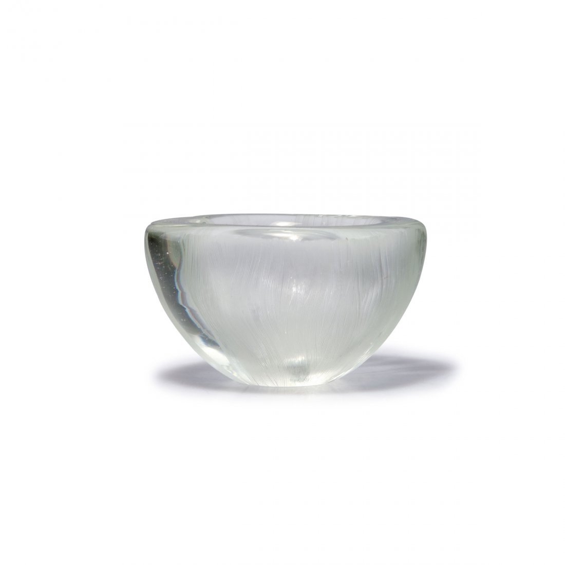Bowl, 1950s: Erwin Walter Burger, Milan. Bowl, 1950s. H. 6.5 cm, 10.2 x 10.2 cm. Clear glass, line cut in parts. Marked: EW Burger Milano Italy (engraved).
