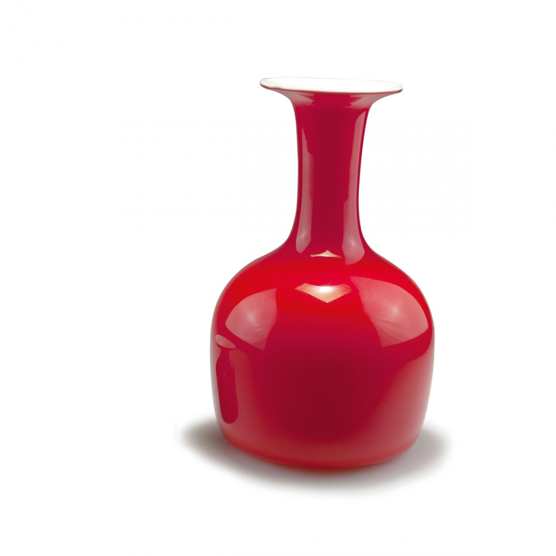 Vase, c1969: Michael Bang. Vase, c1969. H. 33.3 cm. Made by Holmegaard Glasvaerk, Copenhagen. Cased glass, opal white and red.