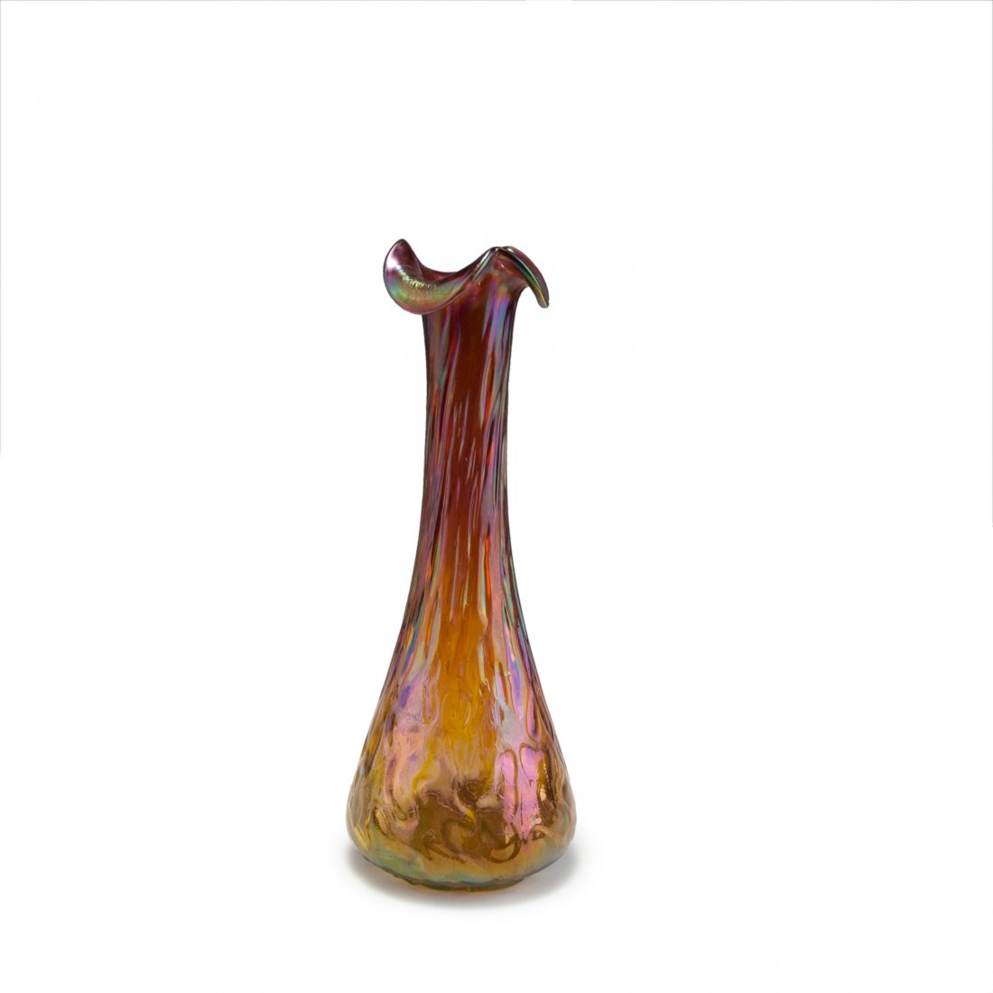 Vase, 1900-05: Elisabeth Glassworks, Pallme-Koenig & Habel, Kosten near Teplice. Vase, 1900-05. H. 31.5 cm. Cased glass, clear, amber and red, applied threads, strong lustre.