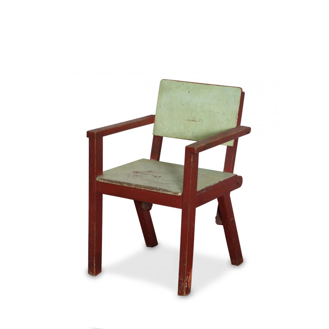 Child's armchair, 1926: Erich Dieckmann. Child's armchair, 1926. H. 61.5 x 40.5 x 40 cm. Made by Bauhochschule Weimar. Beech, painted red, seat and back of plywood, painted green.