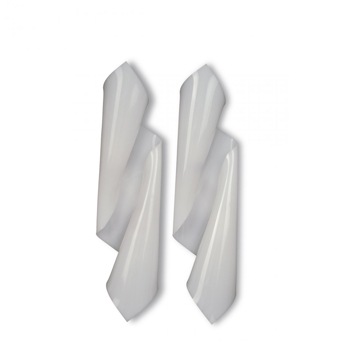 Two sconces, c1950: Hanns Hoffmann-Lederer. Two sconces, c1950. H. 50.8 x 12.8 x 9.6 cm. Made by Heinz Hecht for hl-leuchten, Darmstadt (attributed). White plexiglas.