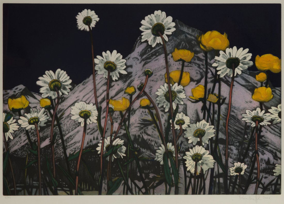 'Flower meadow', 2006: Karin Kneffel. 'Flower meadow', 2006. Colour etching on vellum. 43.0 x 63.5 cm (depiction), 62.0 x 80.0 cm (paper). Signed: Karin Kneffel, 2006, numbered (pencil). No. 6 from an edition of 90. Glass f