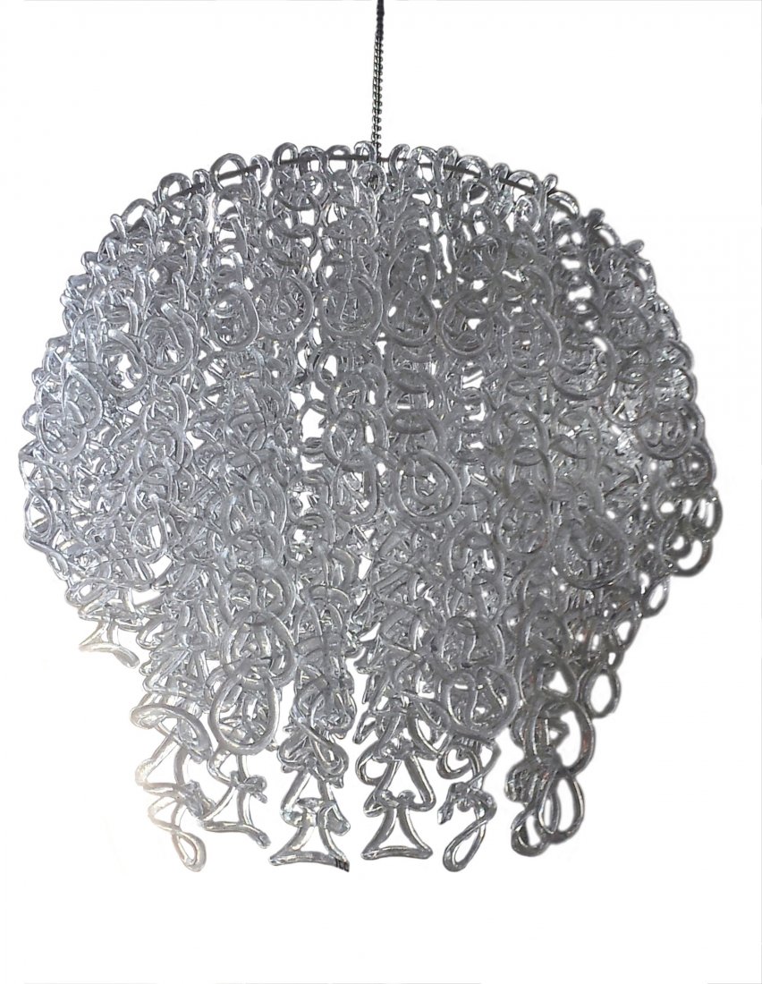 Angelo Mangiarotti. 'Giogali' ceiling light, 1967.: Angelo Mangiarotti. 'Giogali' ceiling light, 1967. Circa 200 Glass hooks. H. c110 cm, D. 45 cm. Made by Vistosi, Murano. Sheet metal, glass hooks.