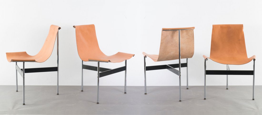 William Katavolos; Ross Littell; Douglas Kelley. Four: William Katavolos; Ross Littell; Douglas Kelley. Four 'T - 3LC' chairs, 1952/53. H. 80.5 x 60 x 57 cm. Made by Laverne International, New York. Tubular steel, steel, chrome-plated resp. painted black,