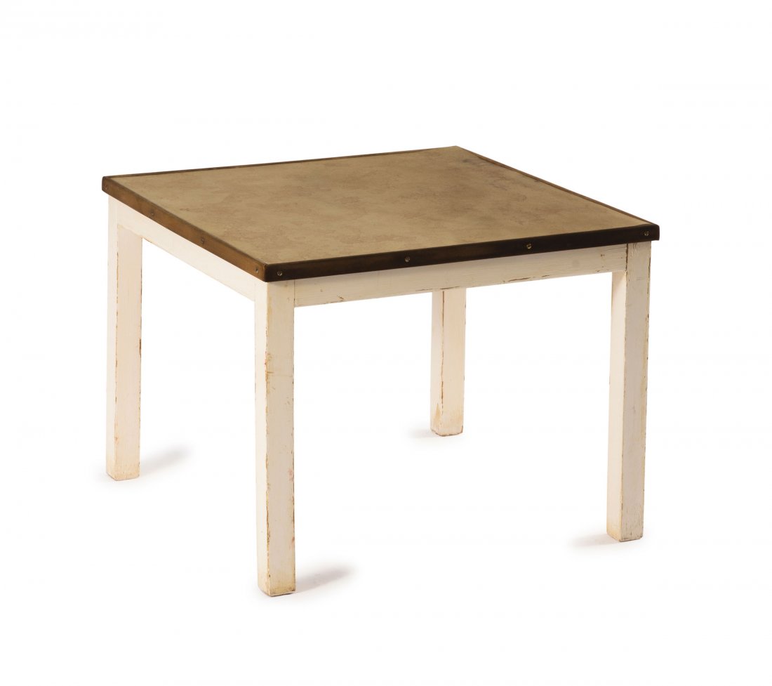 Table from a child's room, 1928: Erich Dieckmann. Table from a child's room interior, 1928. H. 50.5 x 56.5 x 56.5 cm. Made at Bauhochschule Weimar. Wooden frame, painted white, linoleum, beech rails.