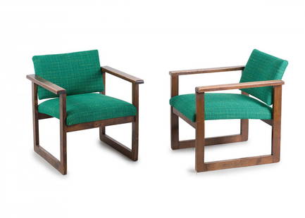 Pair of '103' armchairs, 1930s: Peter Keler. Pair of '103' armchairs, 1930s. H. 70 x 62 x 69.5 cm. Made by Gleisner, Berlin (attributed). Beech, stained dark, green woollen cover. Marked: 26315.