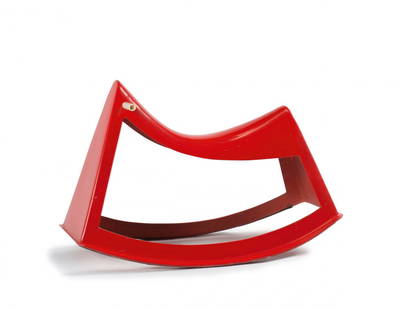 Rocking horse, 1958: Walter Papst. Rocking horse, 1958. H. 53 x 44 x 83.5 cm. Made by Wilkhahn, Eimbeckhausen. Red polyester, reinforced with fiberglass, white plastic tube.