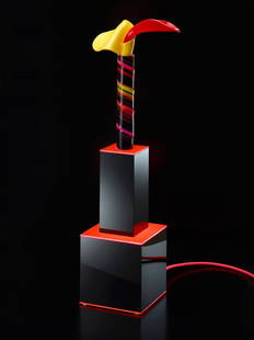 'Malerknochen duengen die Nacht' illuminated object,: Stefan Wieland. 'Malerknochen duengen die Nacht' illuminated object, 2014. H. 60 x 15 x 19 cm. Acrylic glass, polychromatic acrylic. Signed and dated.