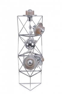 'Poliedra' floor or ceiling light, 1969: Felice Ragazzo. 'Poliedra' floor or ceiling light, 1969. H. 126 x 31 x 26.5 cm. Made by DH Guzzini. Chrome-plated steelrods, plastic (Macralon).