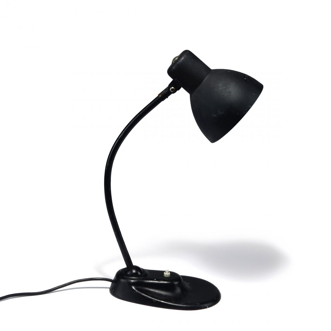 '967' table light, 1934: Marianne Brandt; Hin Bredendieck. '967' table light, 1934. H. 43 cm, D. 14 cm. Made by Korting & Mathiesen, Leipzig-Leutzsch. Iron base, tubular steel, sheet steel, painted black. Marked: KANDEM, K&M,