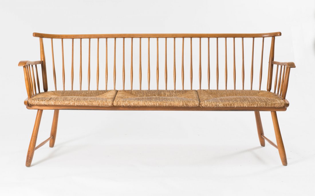 'WKS' bench, 1955: Arno Lambrecht. 'WKS' bench, c1955. H. 83,5 x 177 x 60 cm. Made by WK-Mobel, Stuttgart, in the 1950s. Beechwood, reedwork.