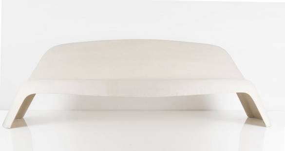 '1000' bench, 1964: Walter Papst. '1000' bench, 1964. H. 80 x 236 x 64 cm. Made by Wilkhahn, Eimbeckhausen. Polyester, reinforced with Fiberglas, painted white. Marked: Maker's mark and paper label.