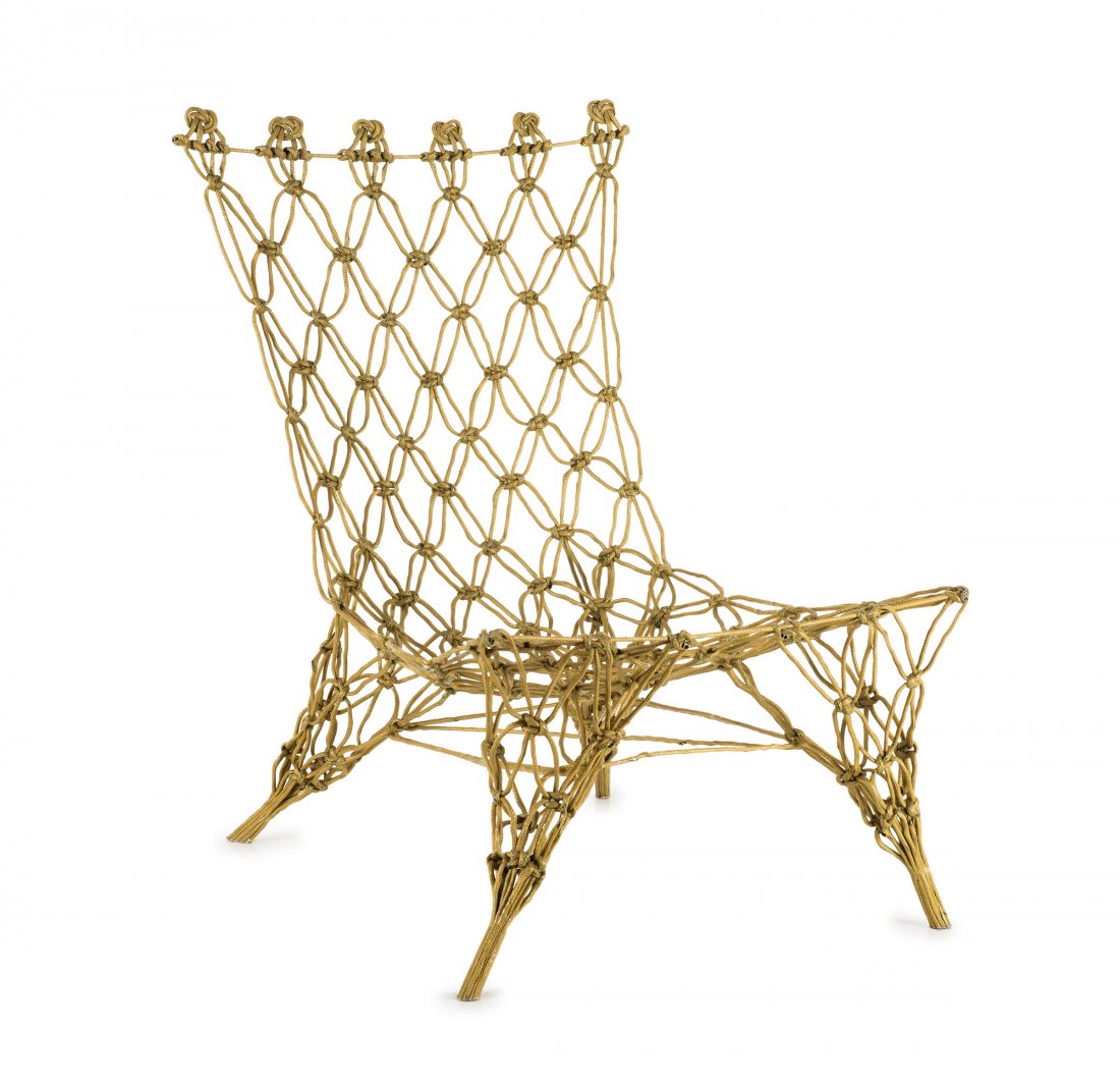 'Knotted chair', 1996: Marcel Wanders. 'Knotted chair', 1996. H. 75 x 45 x 63 cm. Made by Cappellini, Milan. Aramid and carbon fibre in covered in epoxy resin.