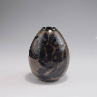 Vase, c1920: Fernand Rumebe, Auteuil. Vase, c1920. H. 17 cm. Stoneware, glazed dark green and black. Signed: FR, S, II4.