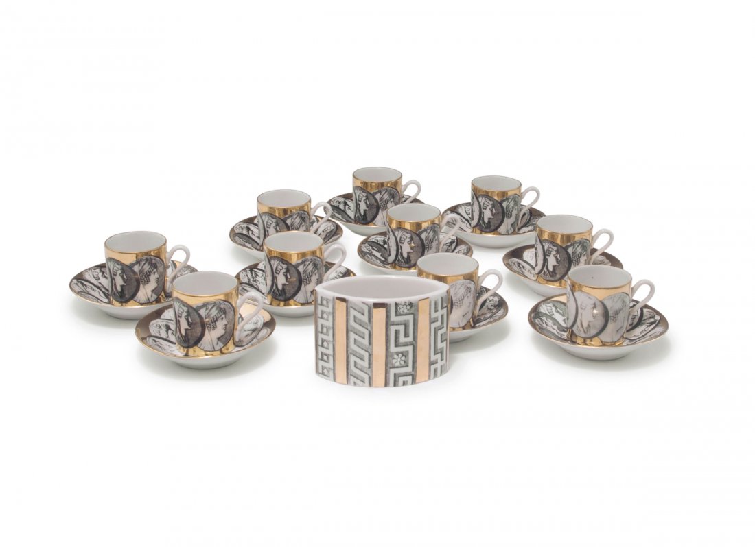 Ten 'Cammei' mocha cups with cigarette bowl, 1960s (1 of 3)