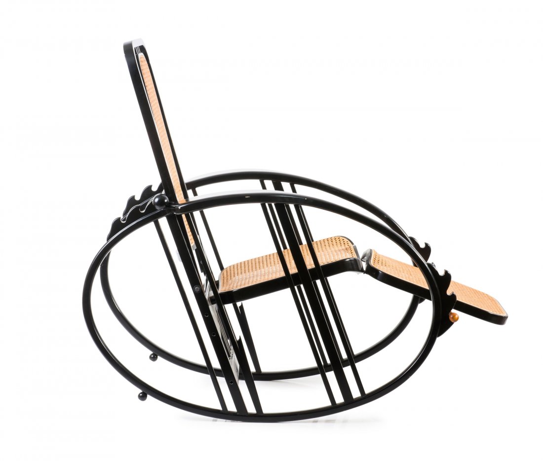 '267' seating machine, 1922: Antonio Volpe (attributed). '267' seating machine, 1922. H. 93-110 x 73 x 168-114,5 cm. Made by Societa Anonima Antonio Volpe (attributed). Beech, beech bentwood, painted black, canework.