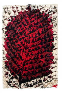 'Metsaessae Palaa - Burning Forest' carpet, 1947: Kirsti Ilvessalo. 'Metsaessae Palaa - Burning Forest', 1947. 163 x 110 cm. Made by Finska Handarbetets Vaenners vaevestue (attributed). Tinted wool, knotted and woven.