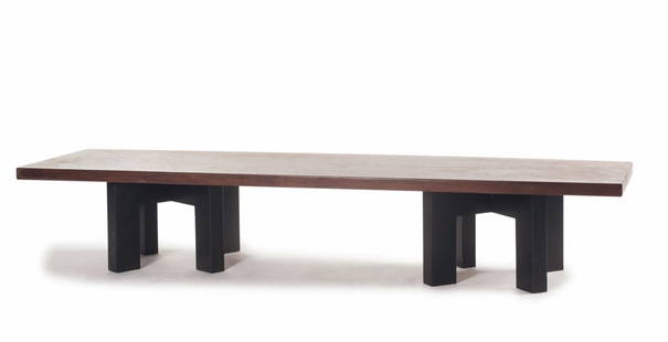 Coffee table / Bench, c1955: Jules Wabbes (attributed). Coffee table / Bench, c1955. H. 33.5 x190 x 50 cm. Made by Mobilier Universel, Brussels (attributed). Wenge wood, firwood, painted black.