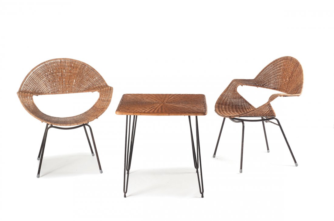 Two wickerchairs and a table, c1956 (1 of 2)