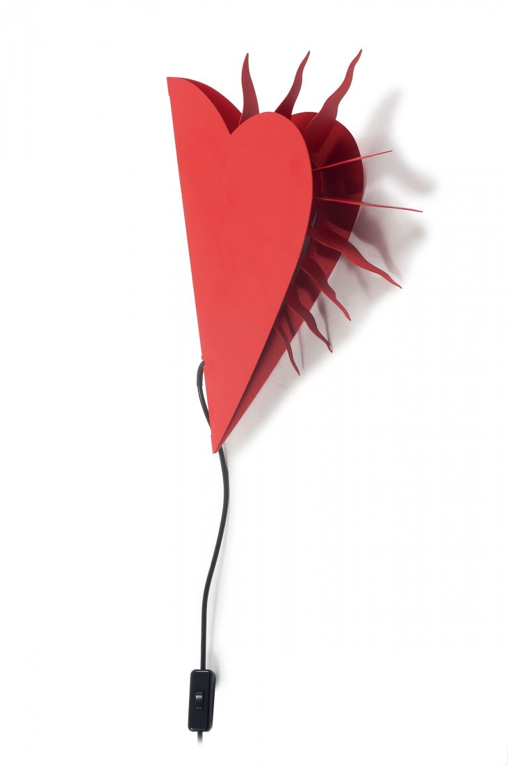 'One for the Recession' bracket, 1994: Ingo Maurer. 'One for the Recession' bracket, 1994. H. 47 x 30 x 10 cm. Made by Design M Ingo Maurer, Munich. Sheet steel, painted red.