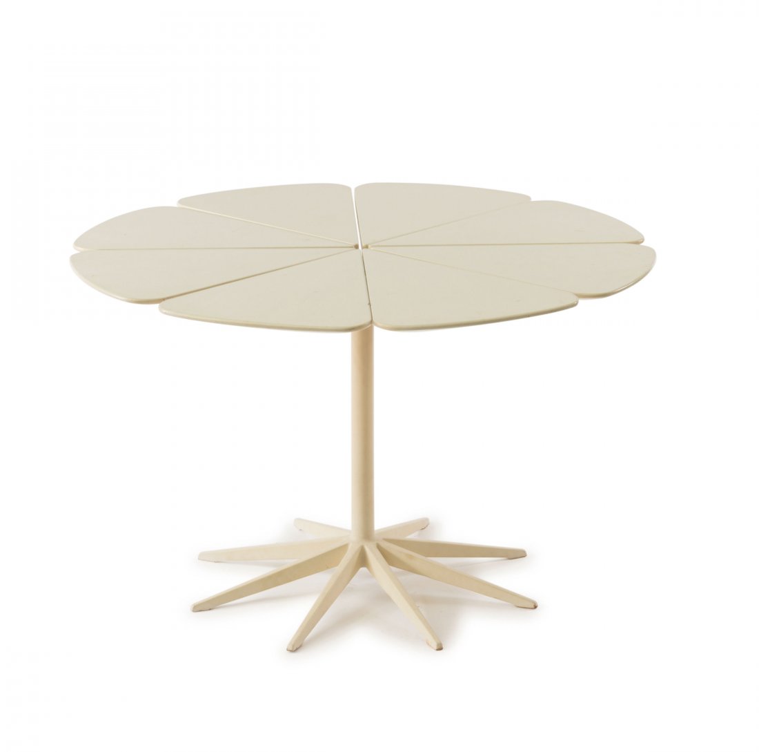 'Petal table', 1960: Richard Schultz. 'Petal table', 1960. H. 66 cm, D. 107 cm. Made by Knoll International, New York up to 1975. Cast metal, painted white, wooden top. Marked: Maker's label KNOLL AssOCIATES INC.; 320 PAR