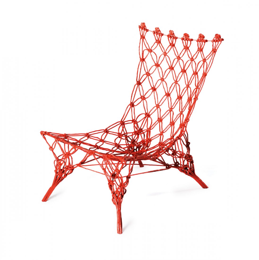 'Knotted Rouge chair', 1996: Marcel Wanders. 'Knotted chair', 1996. H. 72 x 53 x 68 cm. Made by Cappellini, Milan. Aramid and carbon fibers, epoxy resin, painted red. Hanging certificate.