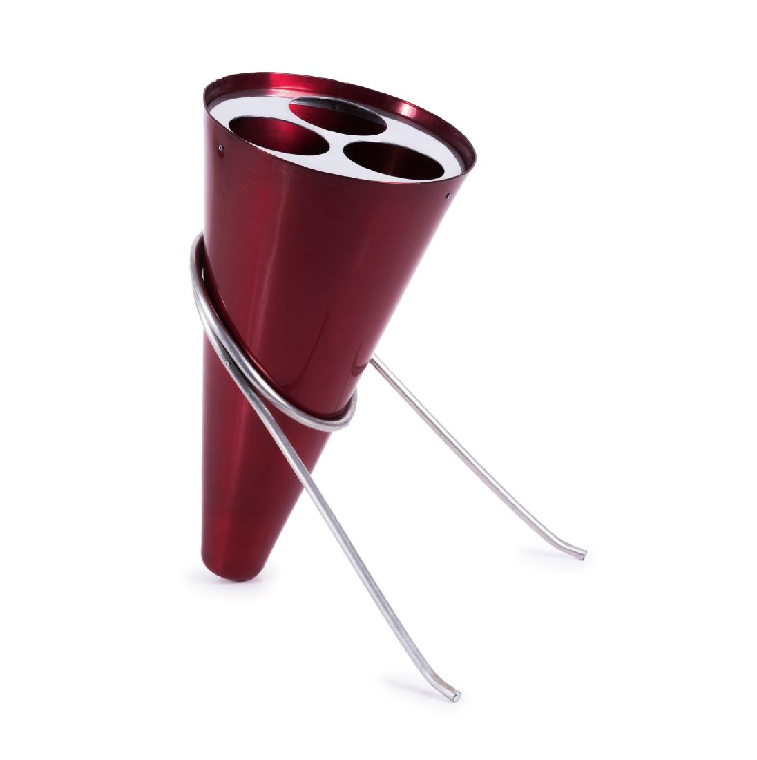 Umbrella stand, 1955: Ettore Sottsass. Umbrella stand, 1955. H. 55 x 29 x 36.5 cm. Made by Raymor, New York. Sheet aluminium, epoxy resin, part chrome-plated, tubular aluminium.