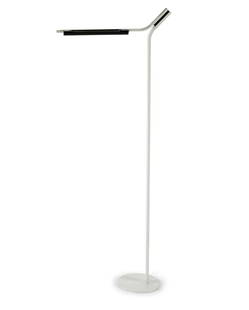 'Sovrana' floor lamp, 1977: Bruno Gecchelin. 'Sovrana' floor lamp, 1977. H. 230 cm, L. 90 cm. Made by Oluce, Milan. Sheet metal, tubular metal, painted white resp. black, black plastic. Marked: Maker's labels.