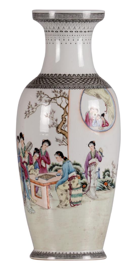 A Chinese polychrome decorated vase with an elegant (1 of 6)