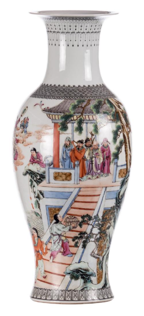 A Chinese baluster shaped vase, overall polychrome (1 of 7)