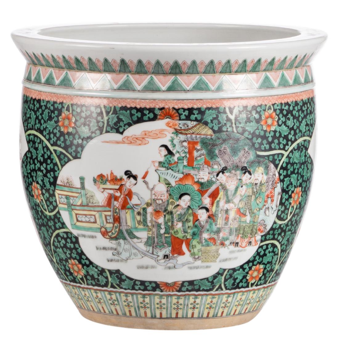 A Chinese famille verte cache-pot, the roundels (1 of 7)