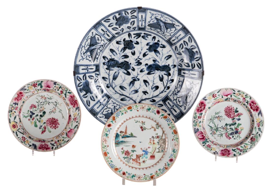 Three Chinese floral decorated famille rose dishes, one (1 of 8)