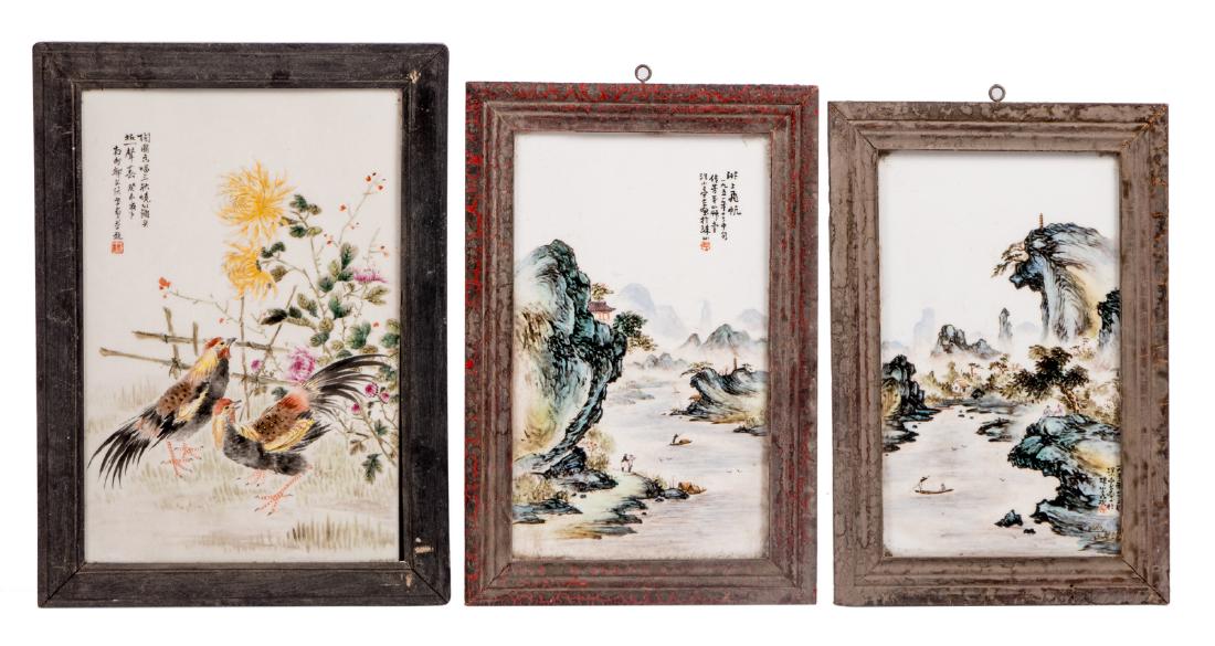 Two Chinese polychrome plaques, decorated with river (1 of 11)