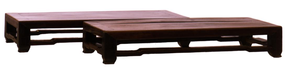 Two Chinese huanghuali tea tables, about 1900, H 10 - W: Two Chinese huanghuali tea tables, about 1900, H 10 - W 58 - D 26,5 cm