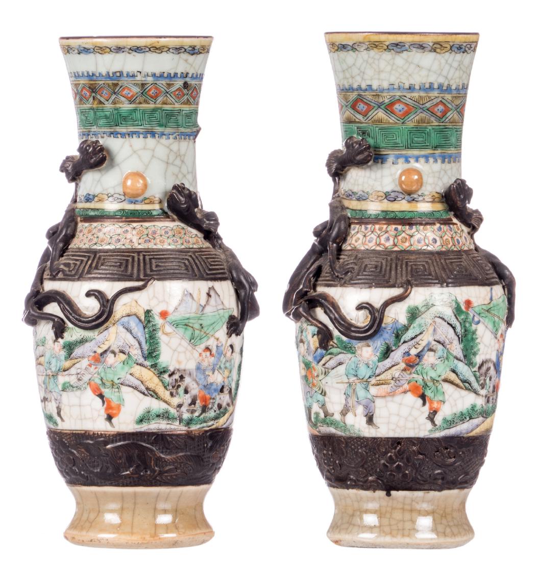 Two Chinese polychrome stoneware baluster shaped vases, (1 of 9)