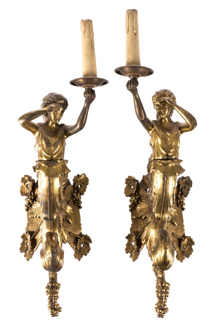 Two bronze Neoclassical wall lights, H 56 cm (1 of 7)