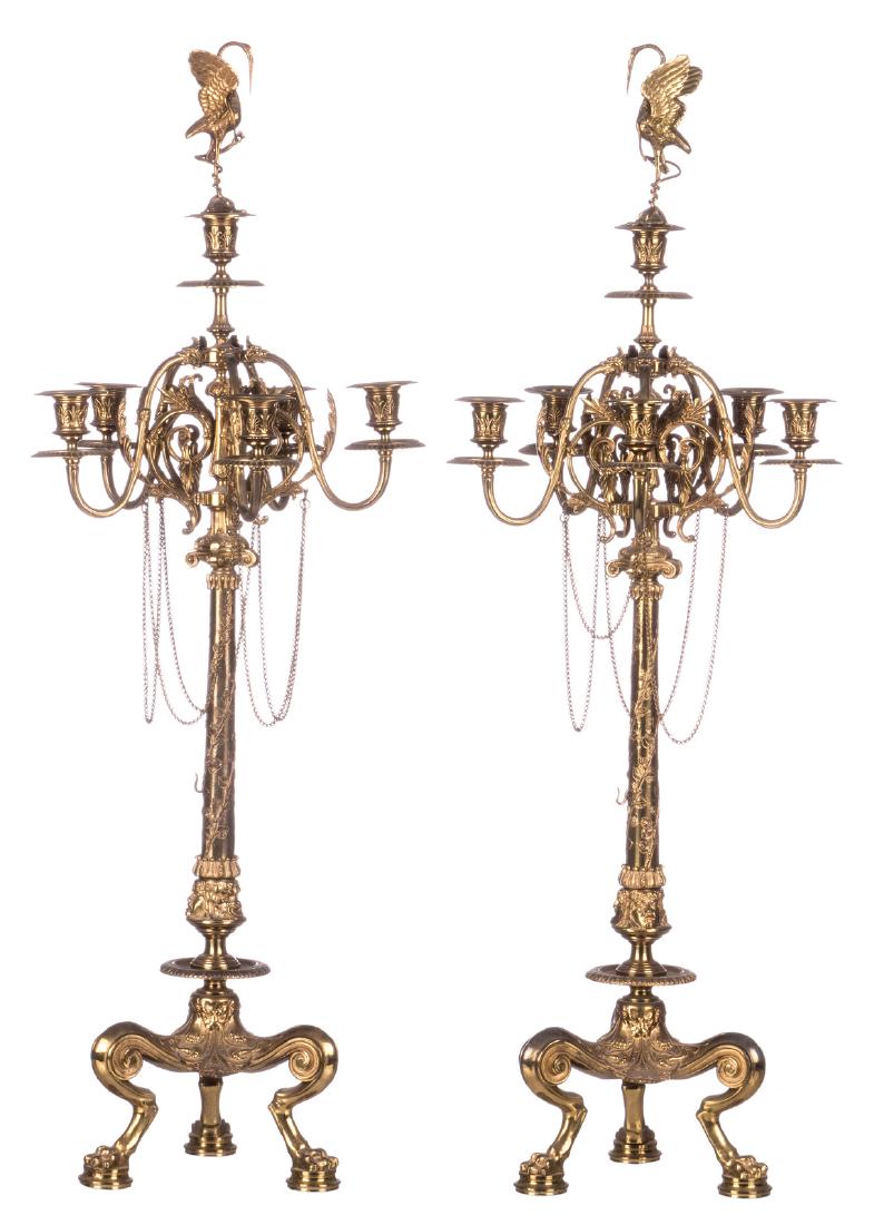 A pair of gilt bronze Historism candlesticks, H 81,5 cm (1 of 10)