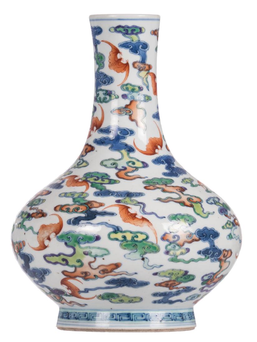 A Chinese polychrome decorated bottle vase with bats (1 of 9)