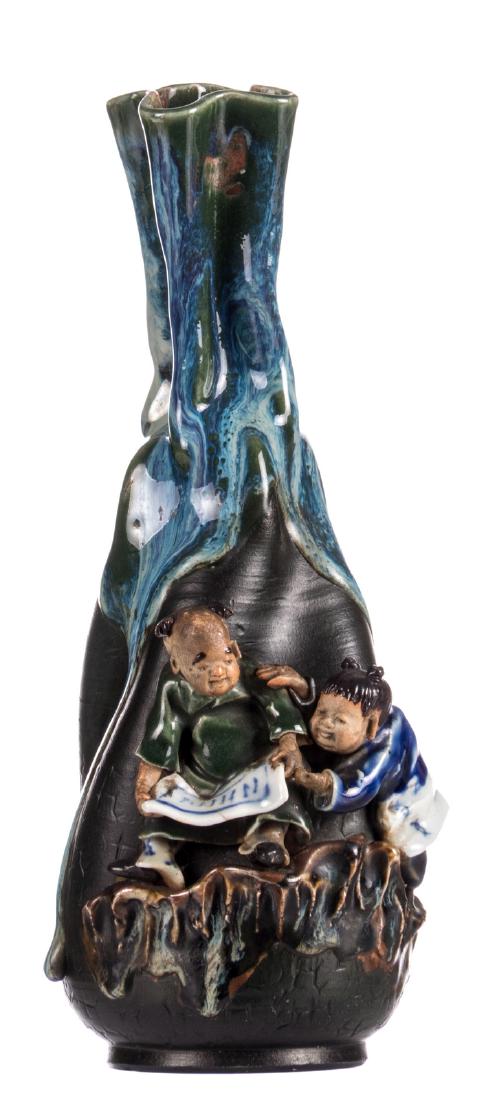 A Sumida Gawa vase, Japan, flambÃ© glazed, polychrome (1 of 8)