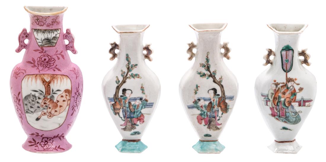 Three Chinese polychrome decorated wall vases with (1 of 7)