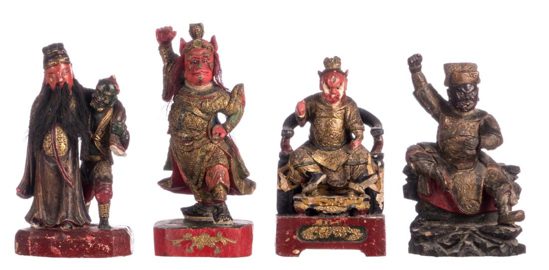 Four Chinese sculpted and polychrome decorated wooden (1 of 5)